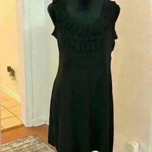 ELLE Black Ruffled Bib Front Sleeveless Midi